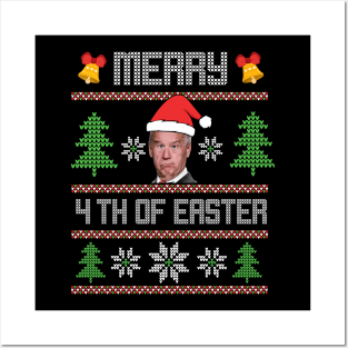 Merry 4th Of Easter Funny Biden Ugly Christmas Sweater Posters and Art